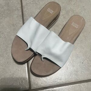 Eileen Fisher Tan and White Sandals with Bow Detail